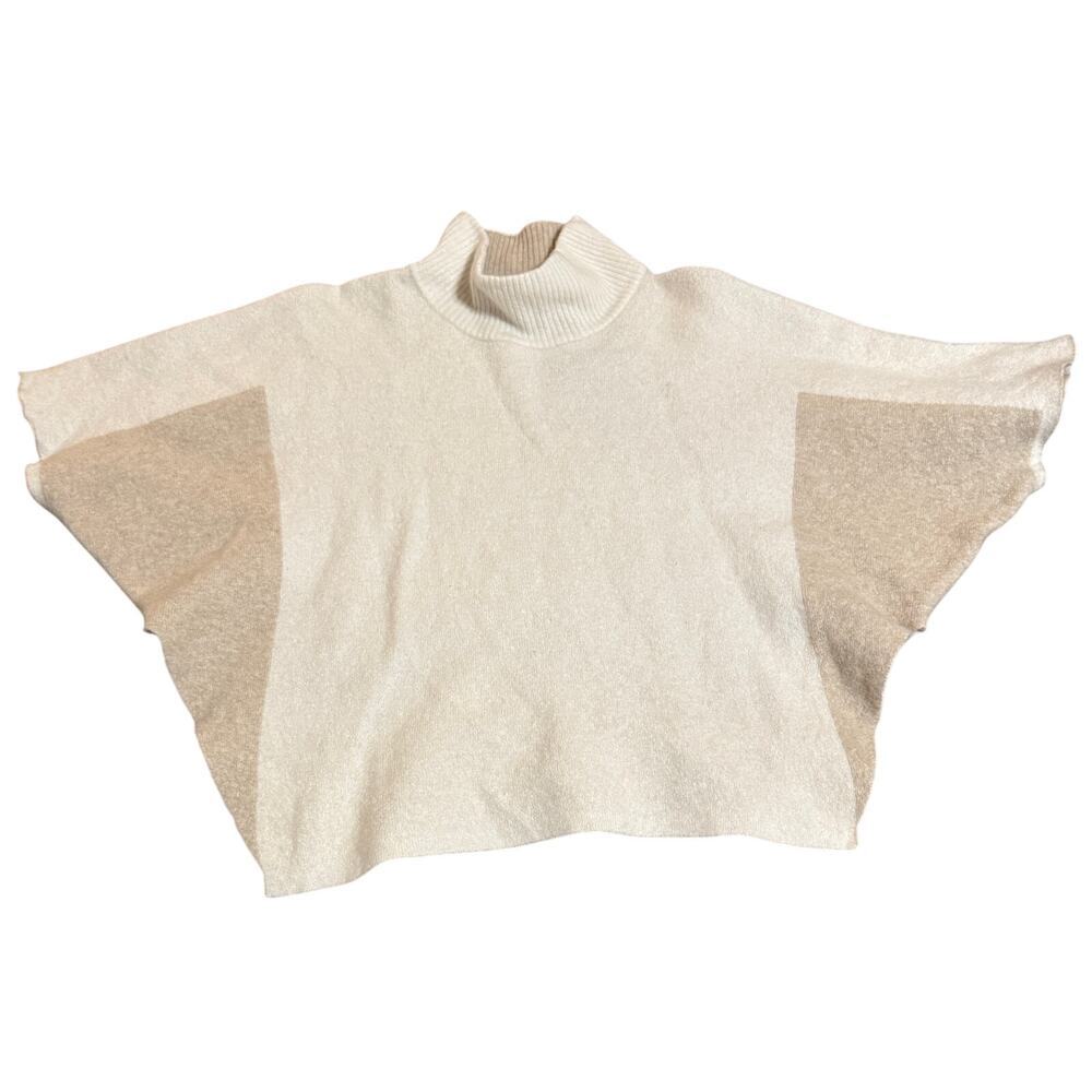 Note di Anita Merino Wool Cashmere‎ Blend Poncho High Neck Beige Tan Size S/M